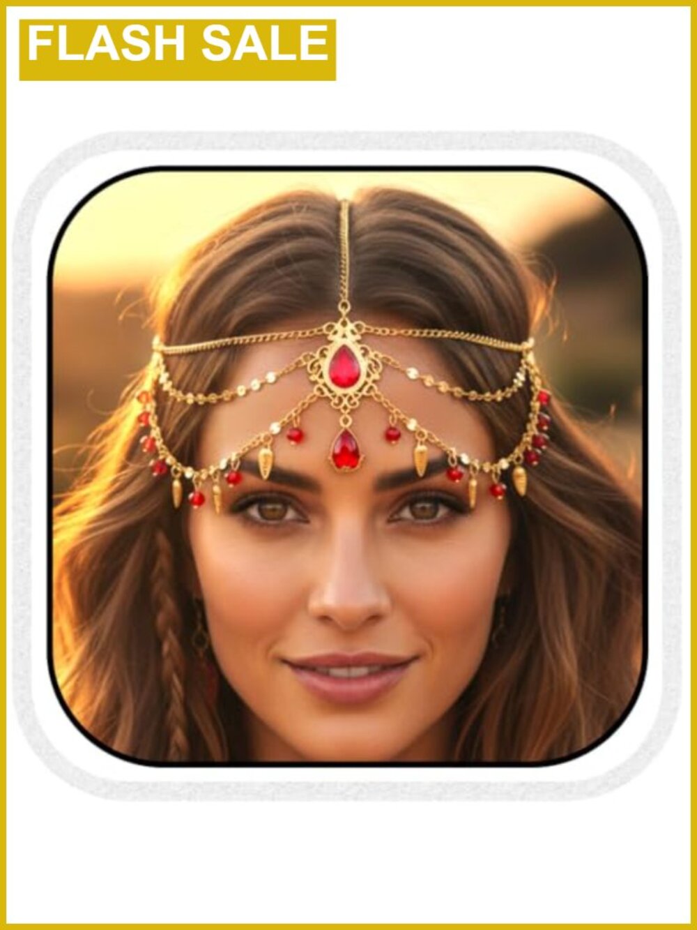 Boho Gold Head Chain Jewelry Rhinestone Egyptian Headpiece for Women